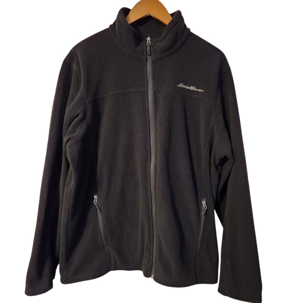 Eddie Bauer Mens L Classic Black Full Zip Fleece Jacket Zipper Pockets Outdoor